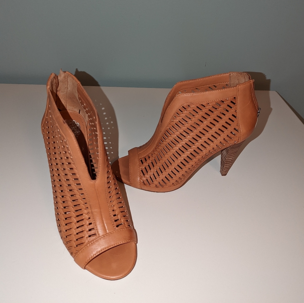 Vince Camuto Tan Cage Heel Open Toe Bootie Size 5.5